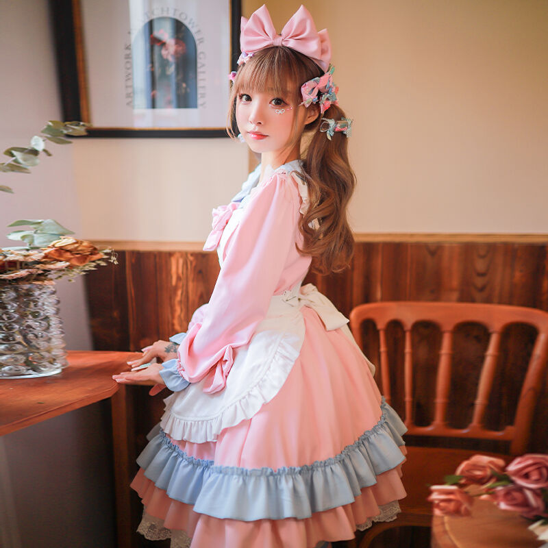 メイド服 エプロン ロリータ コスプレ セット ワンピース フリル 甘ロリ 長袖 半袖 メイド