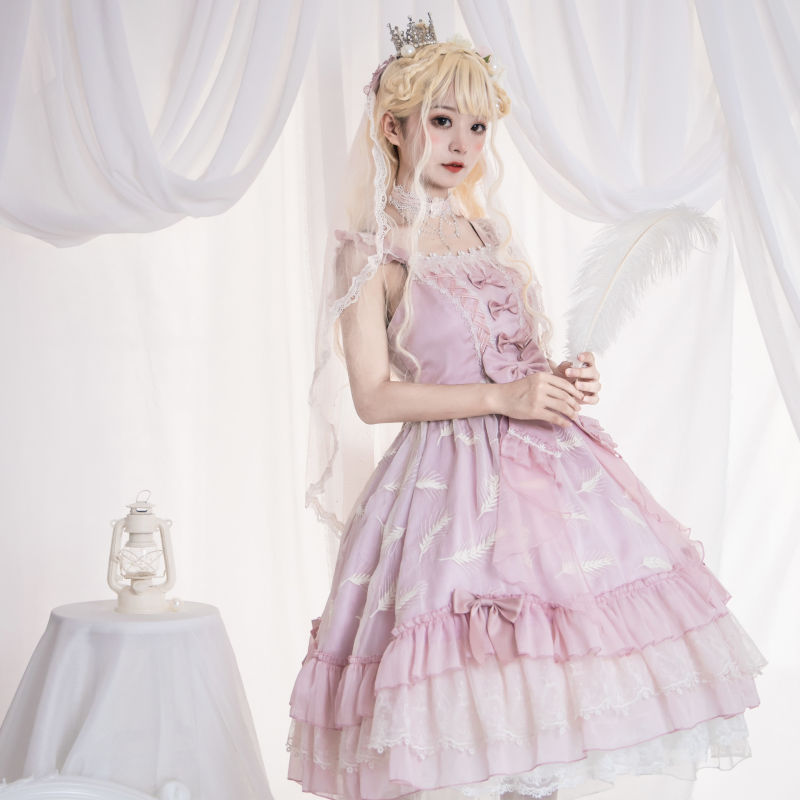 ロリータ ドレス ワンピース 春 新作 かわいい 姫 プリンセス ピンク ホワイト