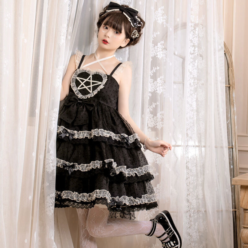 ロリータ ワンピース 春 夏 スター 星 ブラック ゴシック レディース ロリィタ ファッショ