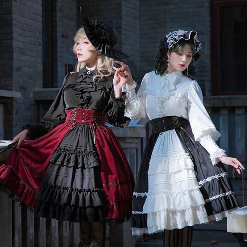 スカート ロリータ 春秋冬 ハイウエスト 膝丈 ロリータファッション クラロリ ゴシック