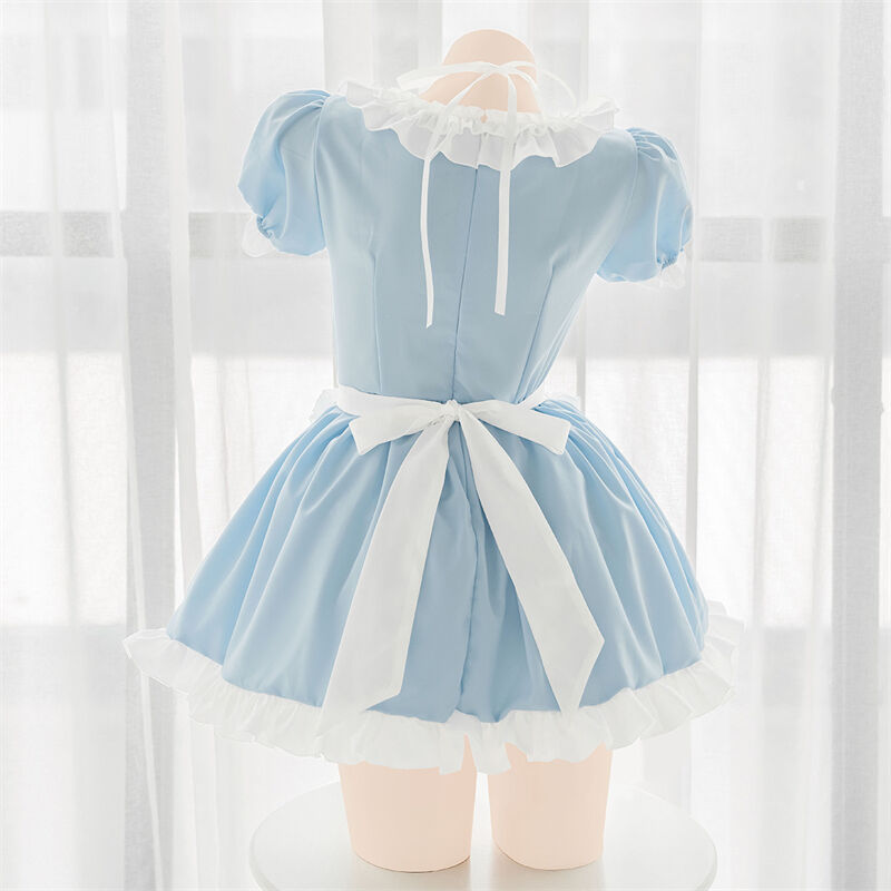 メイド服 エプロン コスプレ ミニ丈 セクシー 夏 水色 かわいい 喫茶店 甘ロリ メイド ワ