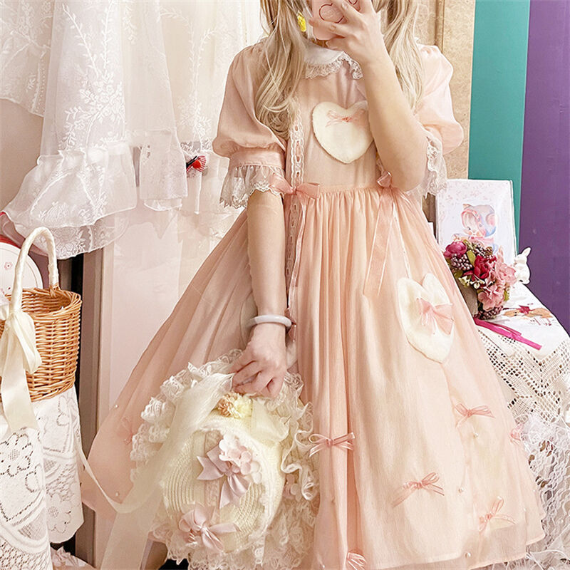 秋 新作 ロリータ ワンピース 半袖 ドレス クラロリ 姫 レース リボン 甘ロリ レディース