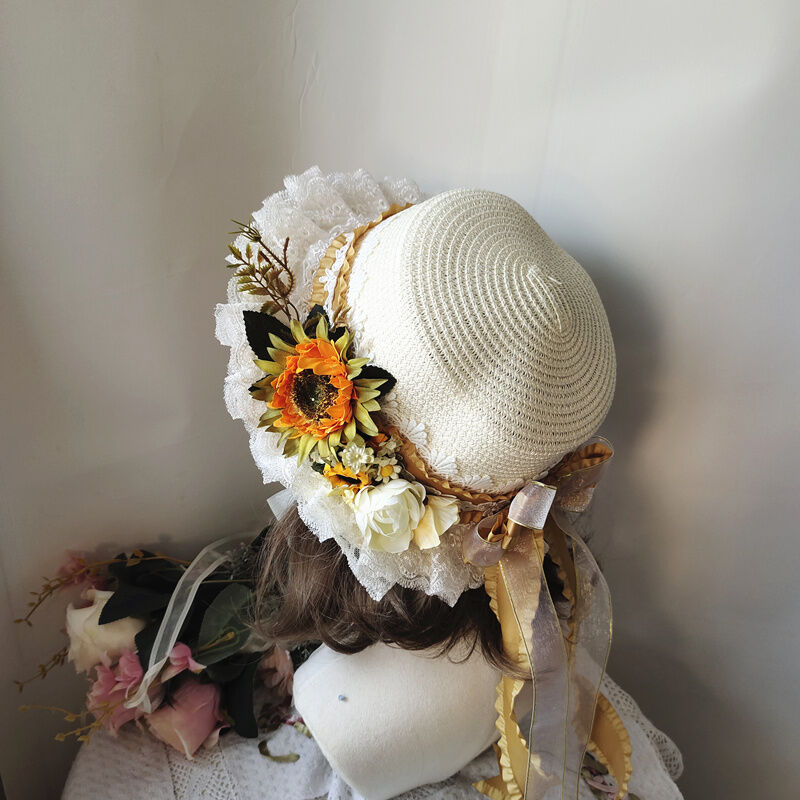 麦わら 帽子 ロリータ 子供 大人 選べる 華ロリ Lolita ハンドメイド カンカン帽 夏