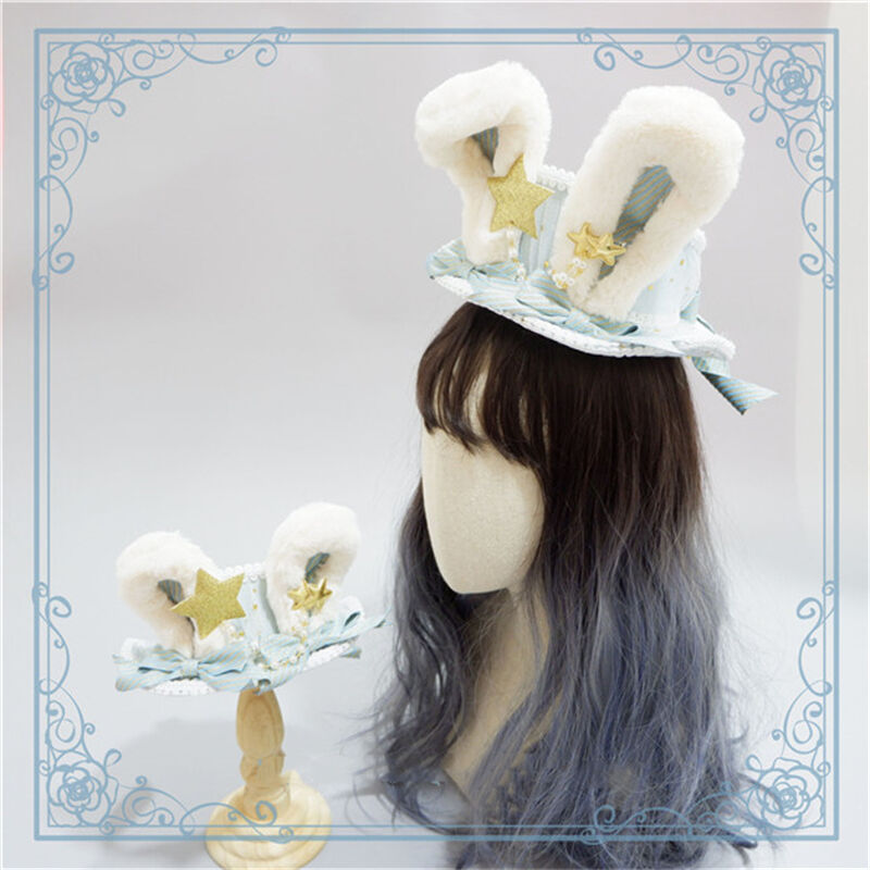 ロリータ 帽子 カチューシャ うさぎ耳 萌え ふわふわ モコモコ リボン 星 パール かわいい