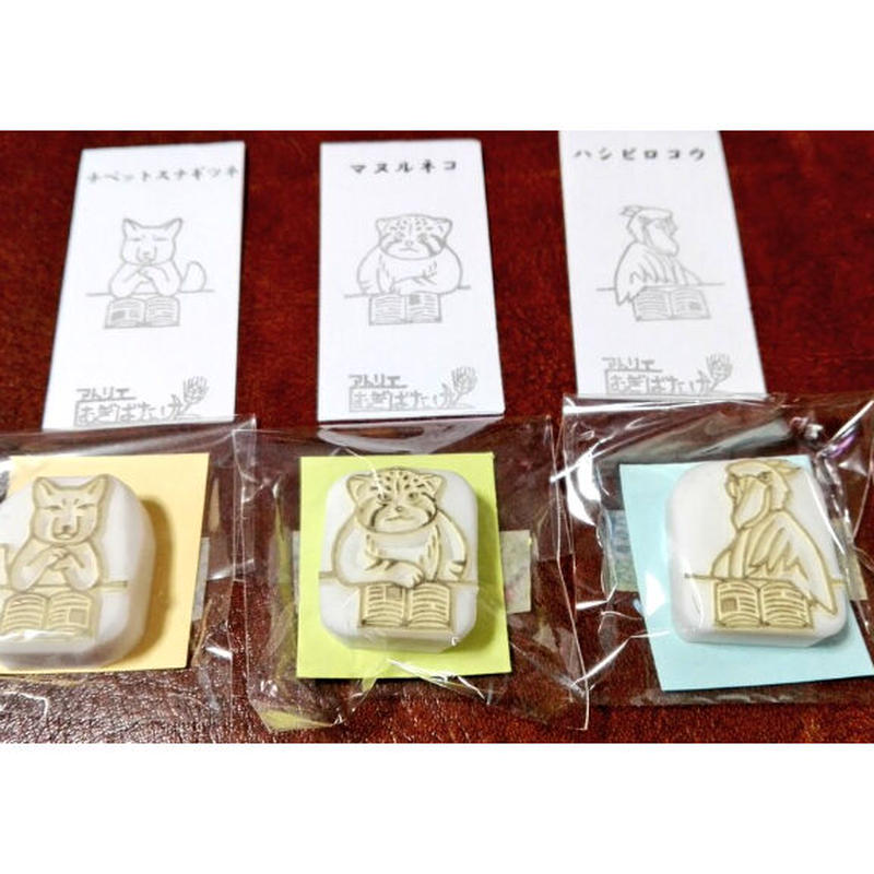 アトリエむぎばたけ 消しゴムはんこ 読書する動物セット 甘夏書店