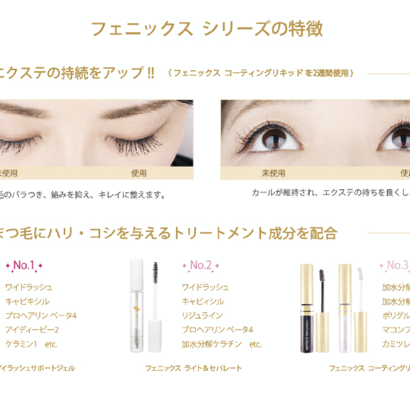 まつ毛エクステの為に開発されたトリートメント コーティング美容液 マスカラ Phenix フェ