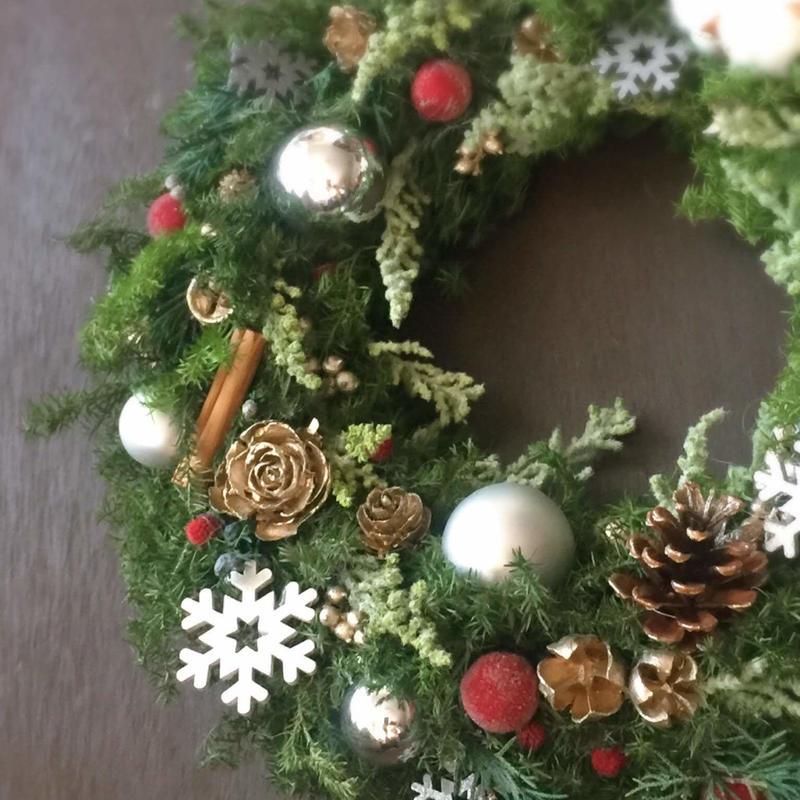 プリザーブドフラワー クリスマスリース 大きめ３３センチリース Angelica Salon