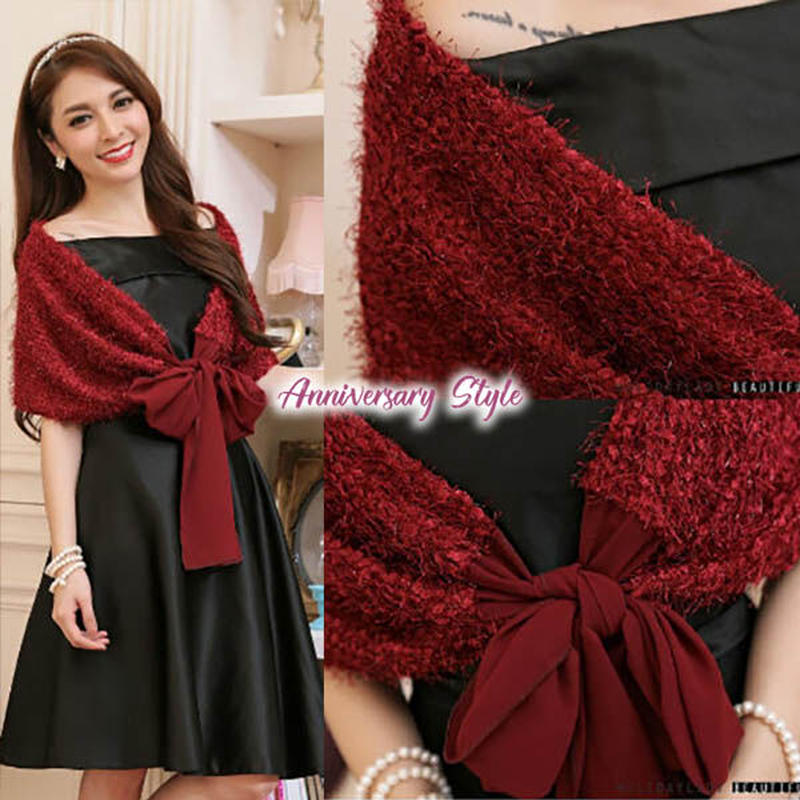 即納 結婚式 ボレロ 赤 黒 紺 白 ラメ 上品 パーティードレスのショール風カーディガン