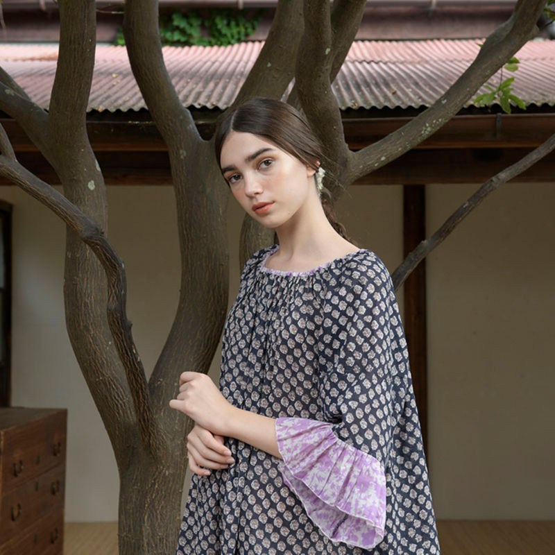 綿ハンドブロックプリント チュニックドレス Anotherbazaar 綿ハンドブロックプリント チュニックドレス Anotherbazaar