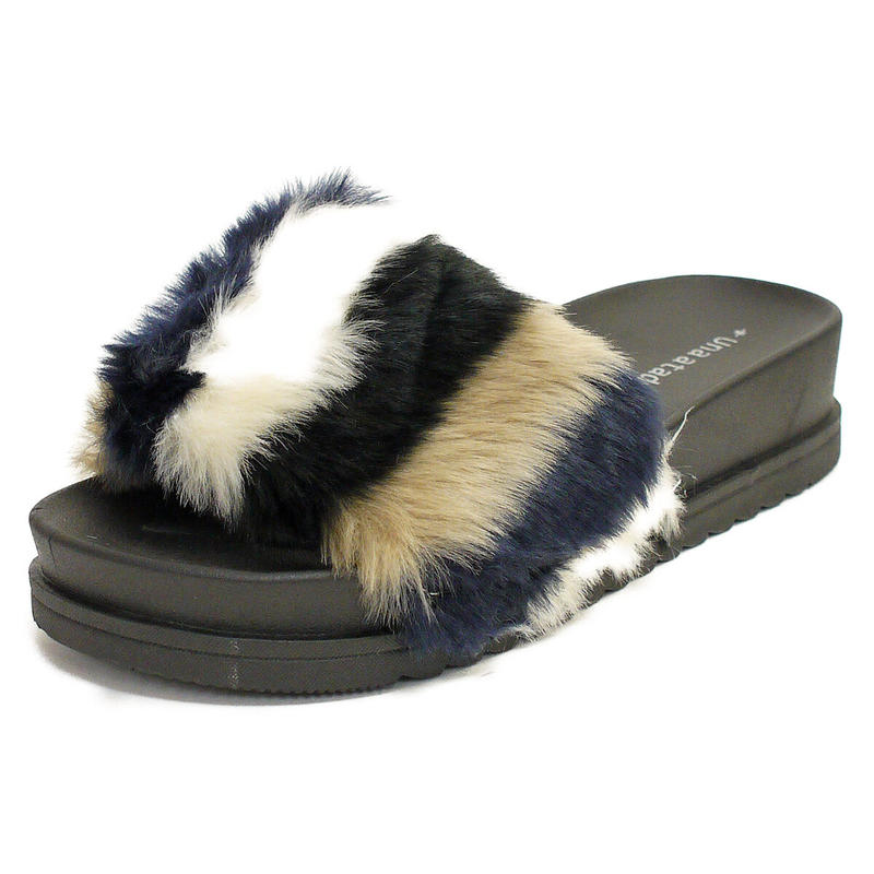 再販売 再入荷 秋サンダル レディース ぺたんこ 歩きやすい バイカラー ボリュームファー