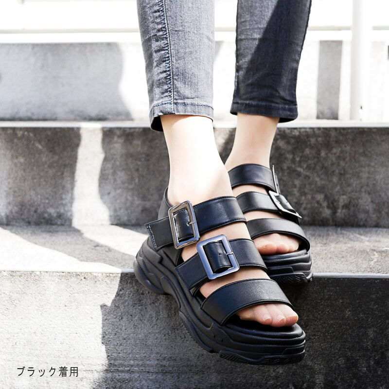 21新作 厚底スポーツサンダル スポサン プラットフォーム クロコ お洒落 かっこ