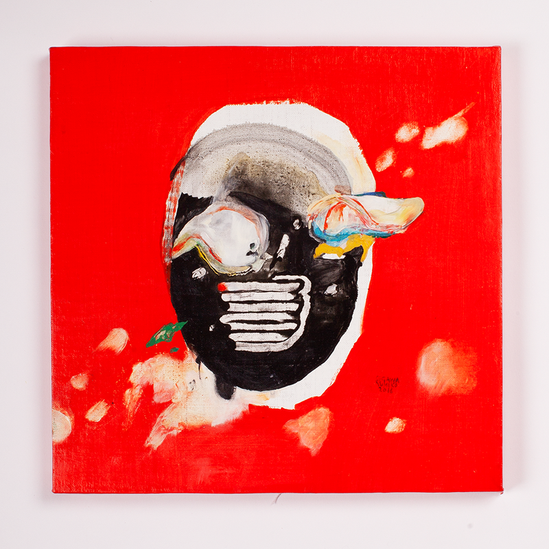 サムホールの花の油絵、モチーフはシクラメン、白額付き、前衛美術家の