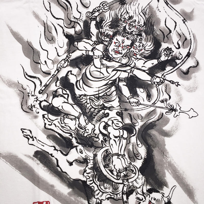 手描きtシャツ 仏画 No 5 大威徳明王 白 綿生地 半袖 長袖 伯舟庵 Web ス