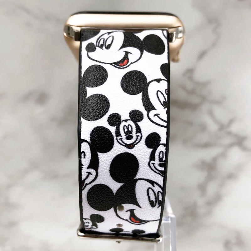 Apple Watch アップルウォッチ ホワイト ミッキー柄 レザー バンド ベルト A