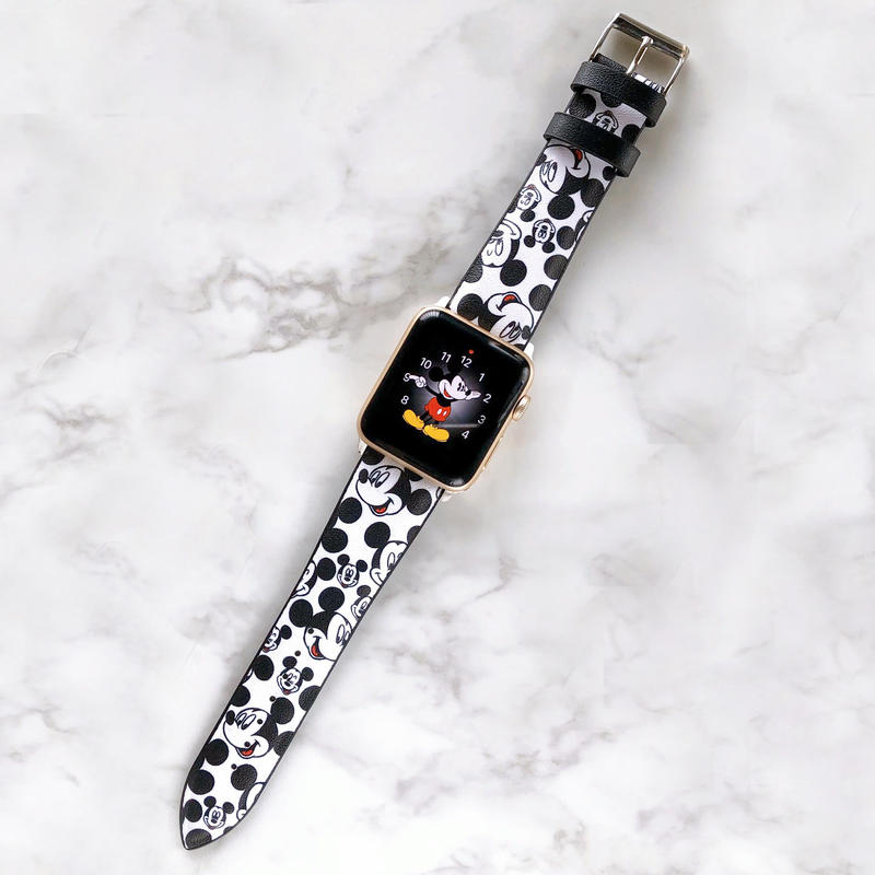 Apple Watch アップルウォッチ ホワイト ミッキー柄 レザー バンド ベルト A Apple Watch アップルウォッチ ホワイト ミッキー柄 レザー バンド ベルト A