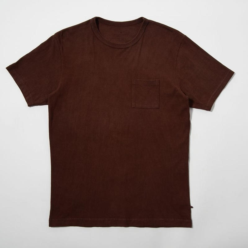 Usaコットン16 吊り編み天竺 奄美大島泥染めポケットtシャツ 赤茶泥 Atelier