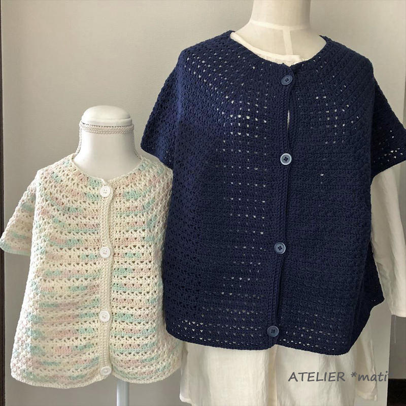 編み図 六角形ヨークのトップダウンボレロカーデ 2サイズ Dl版 かぎ針編み雑貨の編み