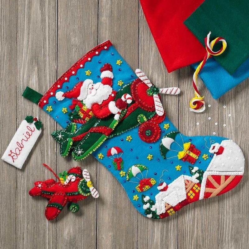 Airplane Santa Stocking Bucilla ブシラ クリスマス ハンドメ
