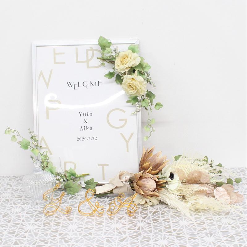 イニシャルフラワー〔3つセット〕オブジェ♡ウェディング   ハンドメイド イニシャルオブジェ(白)日付け入りフラワー3点セット その他