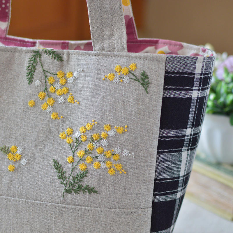 ミモザの花刺繍トートバッグ アトリエ ノート