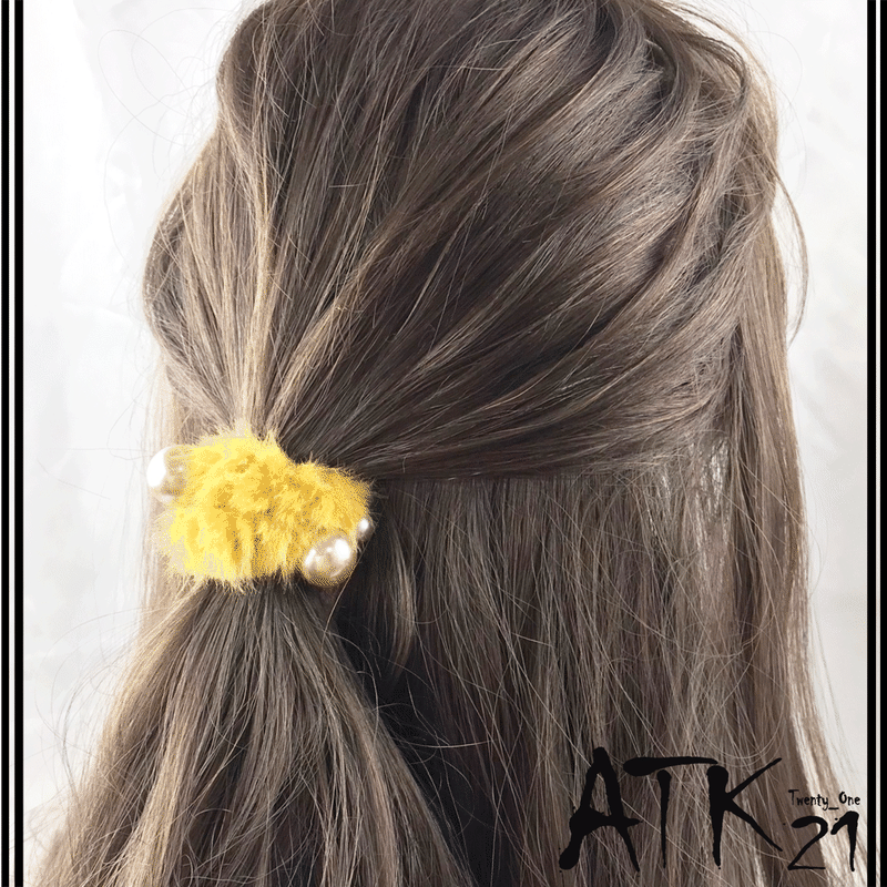 パール付き ファー ふわふわ シュシュ ヘアゴム 簡単ヘアアレンジ ヘアポニー ハーフアップ