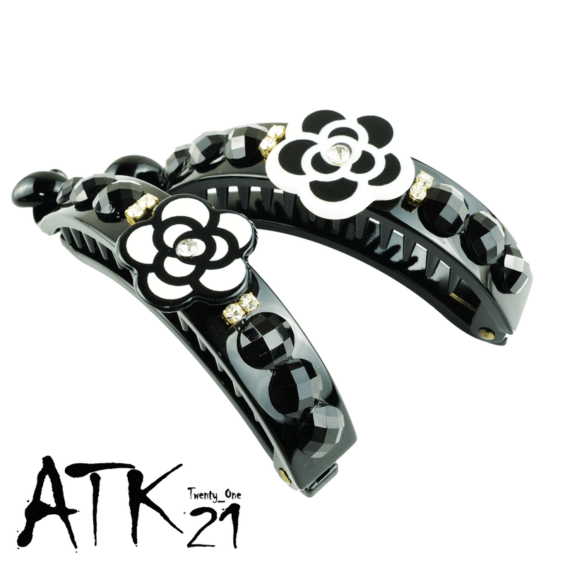 カメリアモチーフ アーチ型バナナクリップ アーチクリップ 大人可愛い 髪留め しっかり留まる