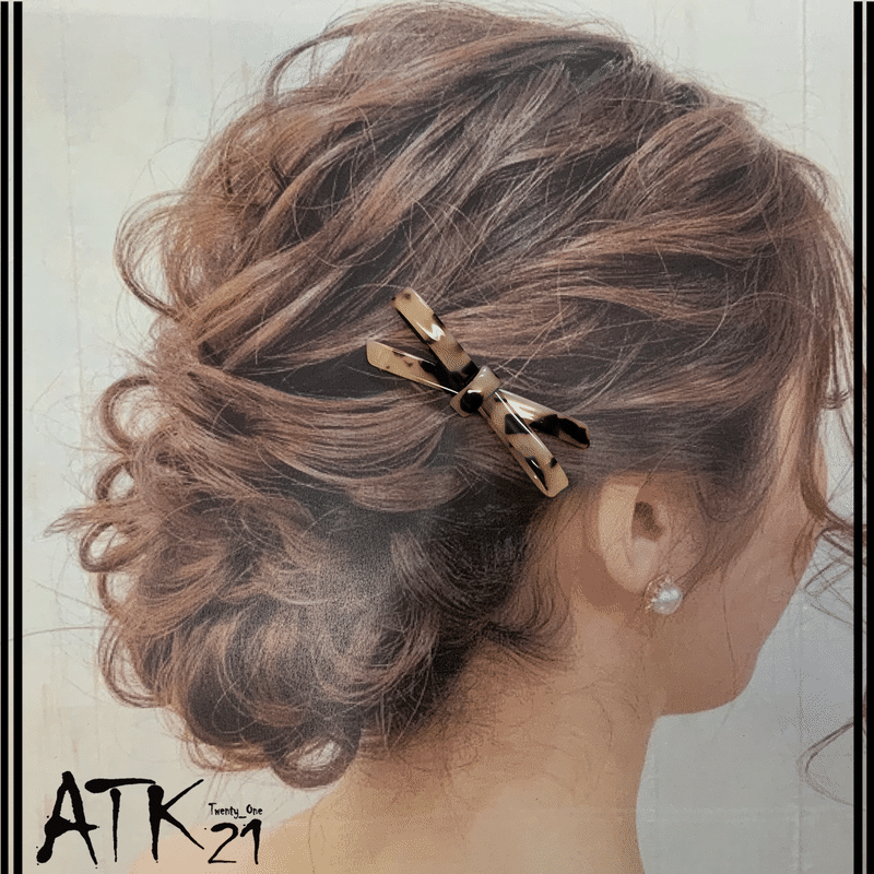 リボン べっ甲 マーブルカラー パッチンピン ヘアピ ンヘアクリップ セルロイド 大人可愛い