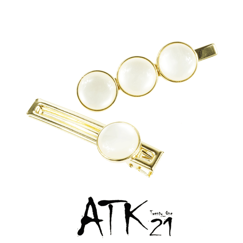 2点セット 3連サークル ストーン ゴールドフレーム ヘアクリップ 髪留め 前髪 ポイン