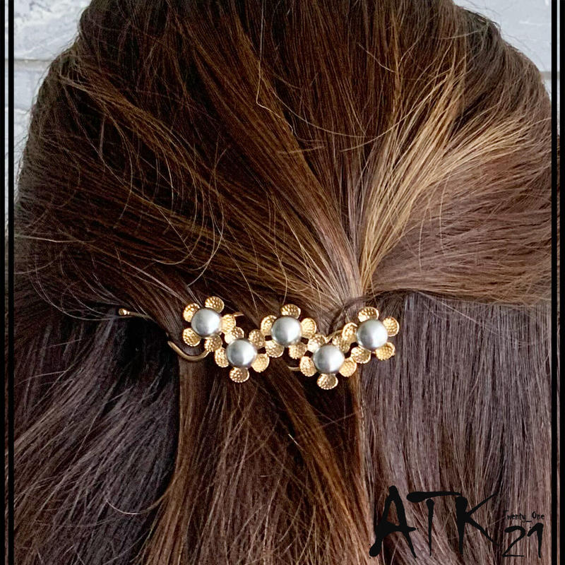 フラワー パール ヘアピン ヘアクリップ ゴールド ウェーブ ヘアピン 簡単ヘアアレンジ 髪