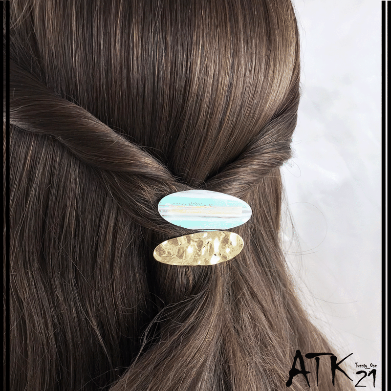 2点セット メタルプレート Clearオーバル ヘアクリップ 髪留め 前髪 ポイントアクセ