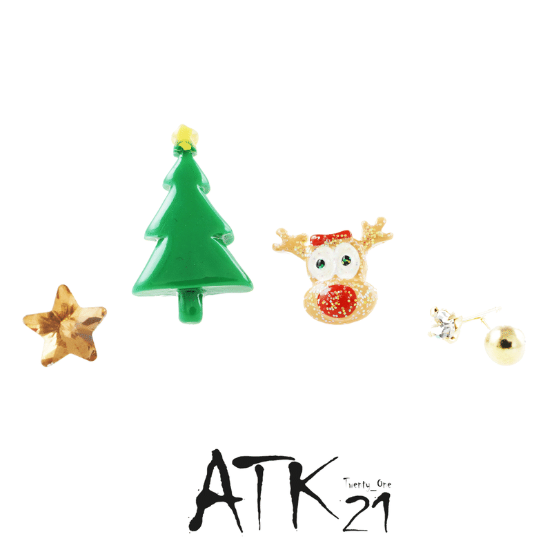 5点セット クリスマス Xmas ツリー トナカイ 柊 パヴェボール スター ゴールド ビジ