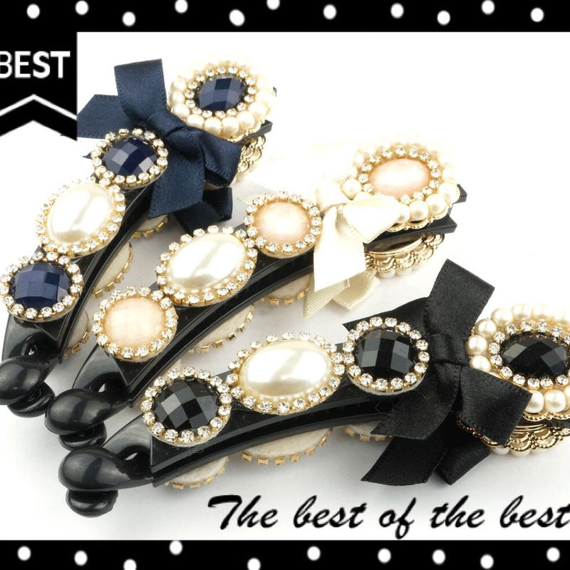 リボン パール ビジュー バナナクリップ キラキラ クラシカル ヘアクリップ ヘアアクセ 安い