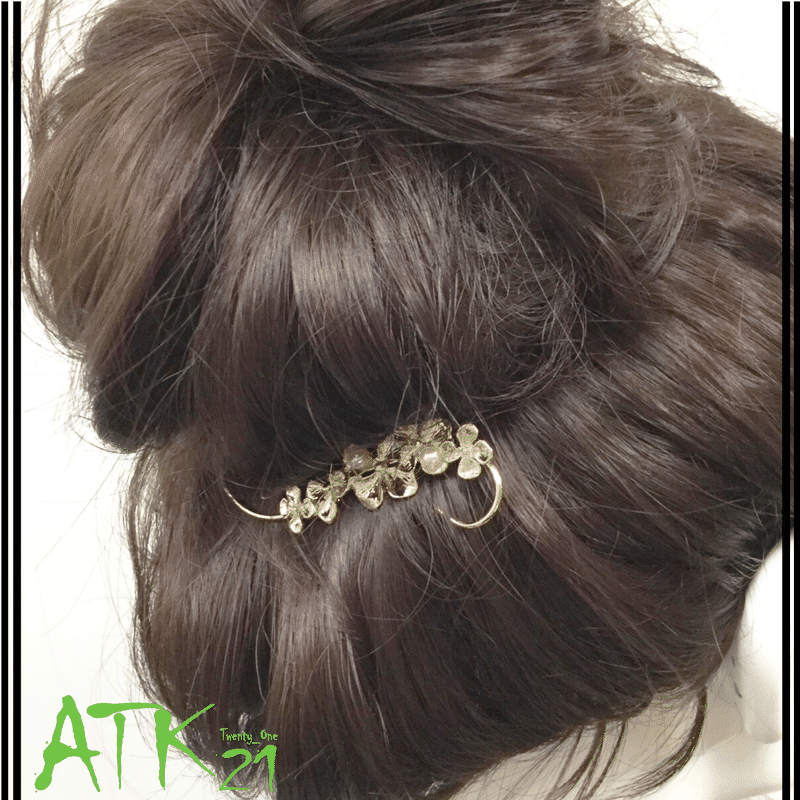 3点セット 変形フラワー パール ビジュー メタル ゴールド ヘアピンセット 簡単ヘアアレン