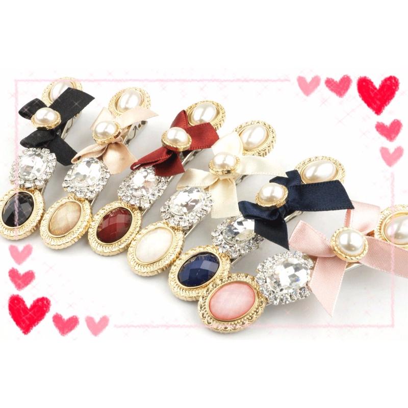 ビジュー リボン パール ヘアクリップ 簡単ヘアアレンジ フォーククリップ ヘアアクセサリー