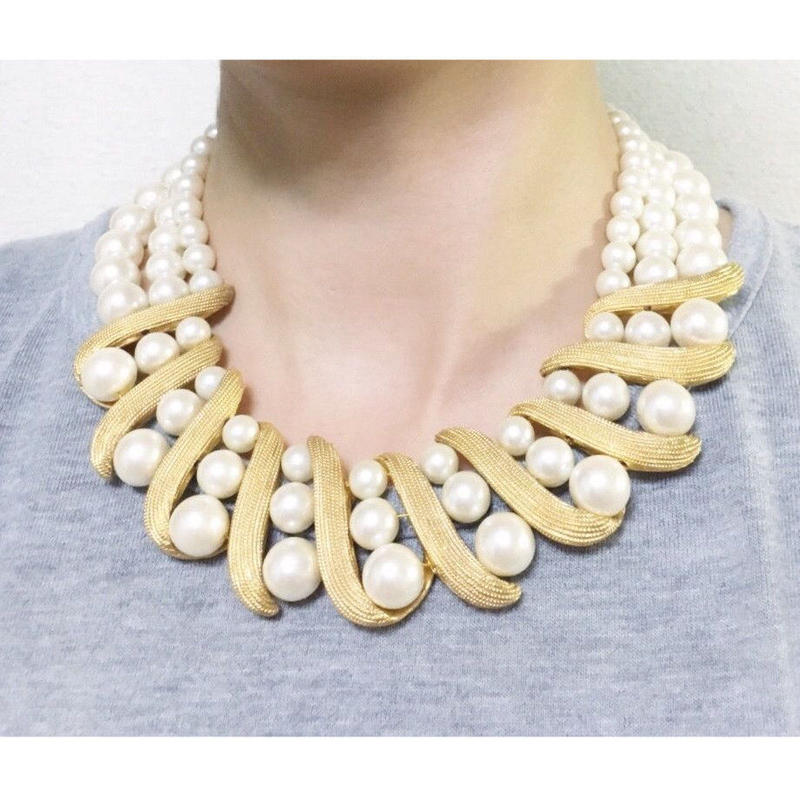 Napierネイピア グラデーション 3連パール ネックレス ヴィンテージ コスチュームジ