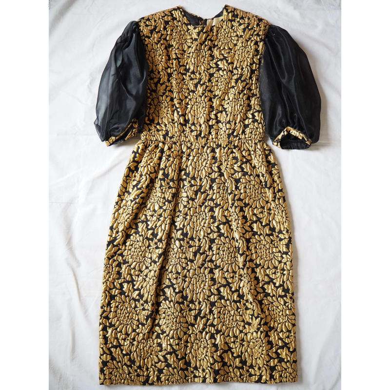 Nina Ricciニナリッチ ゴールドジャガード織り ワンピース ドレス ヴィンテージ