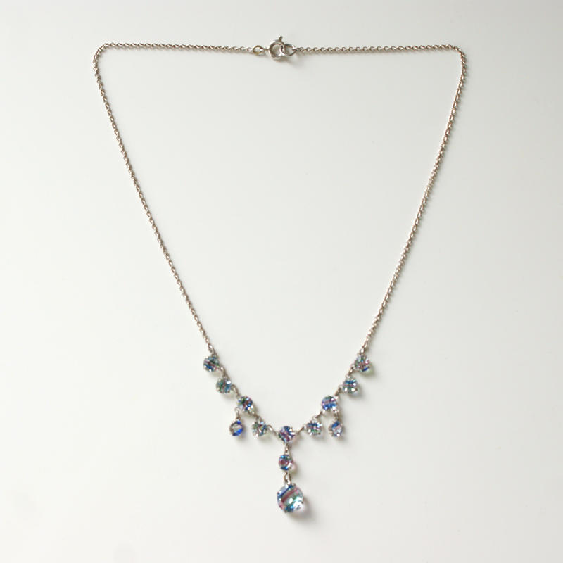 アイリス ガラス ピンク ブルー グリーン ベゼルセッティング ネックレス アンティークジ