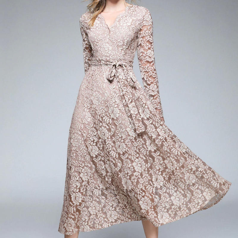 レ スワンピース ベージュ 結婚式 女子会 エレガント デートコーデ ロングワンピース 大きい