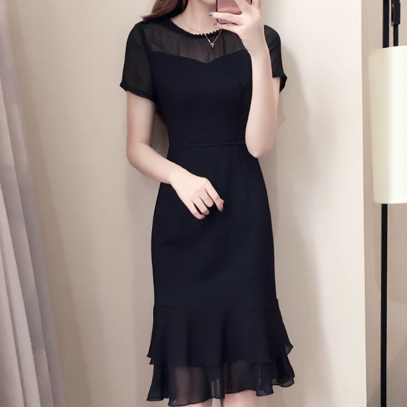 マーメイドフリル シースルー ワンピース ドレス 半袖 Aライン 膝丈 結婚 マーメイドフリル シースルー ワンピース ドレス 半袖 Aライン 膝丈 結婚