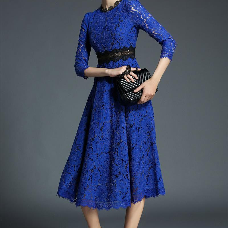 レ スワンピース 透け感 青 ブルー 結婚式 お呼ばれ 二次会 パーティードレス ミモレ丈