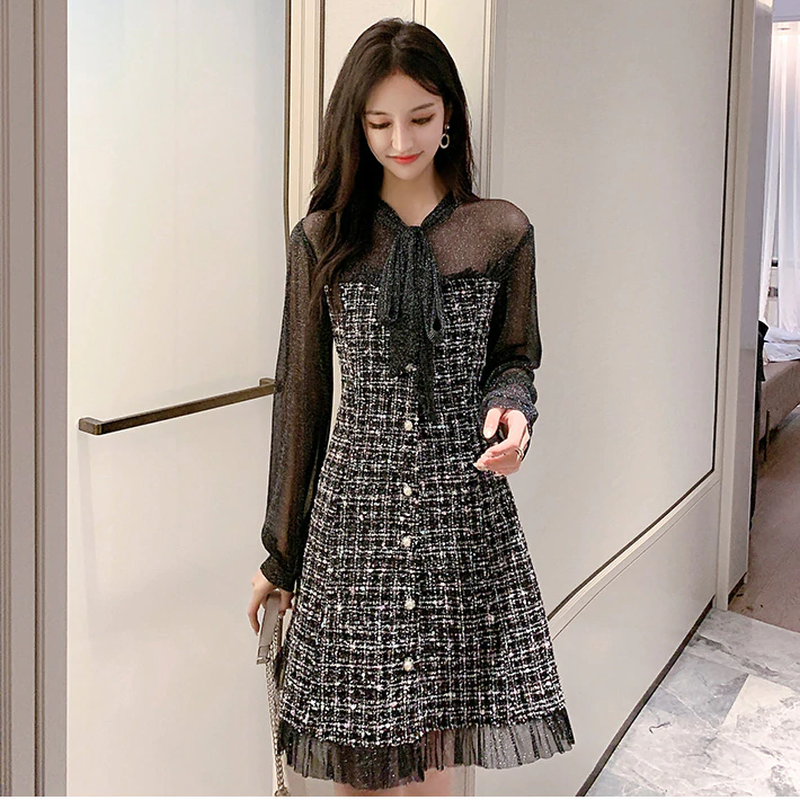 別注限定モデル ボウタイ お洒落 デザイン レディース 長袖 シースルー ミニワンピース 正規品ンストア Sanmarcosrestaurant Com