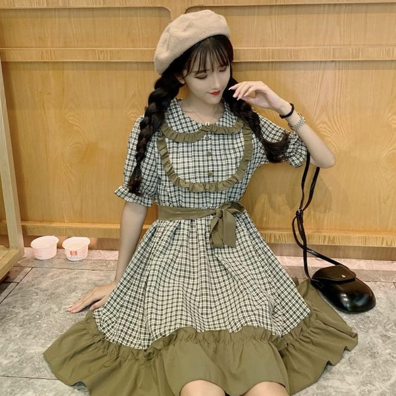 緑のチェックワンピース Fancy World