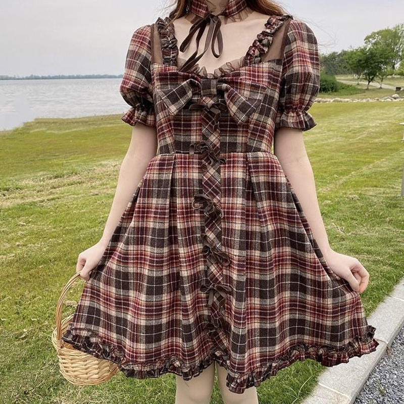 赤チェックのゴスロリワンピース Fancy World