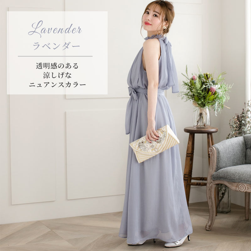 2WAYハイネックシフォンマキシドレス(h18019)