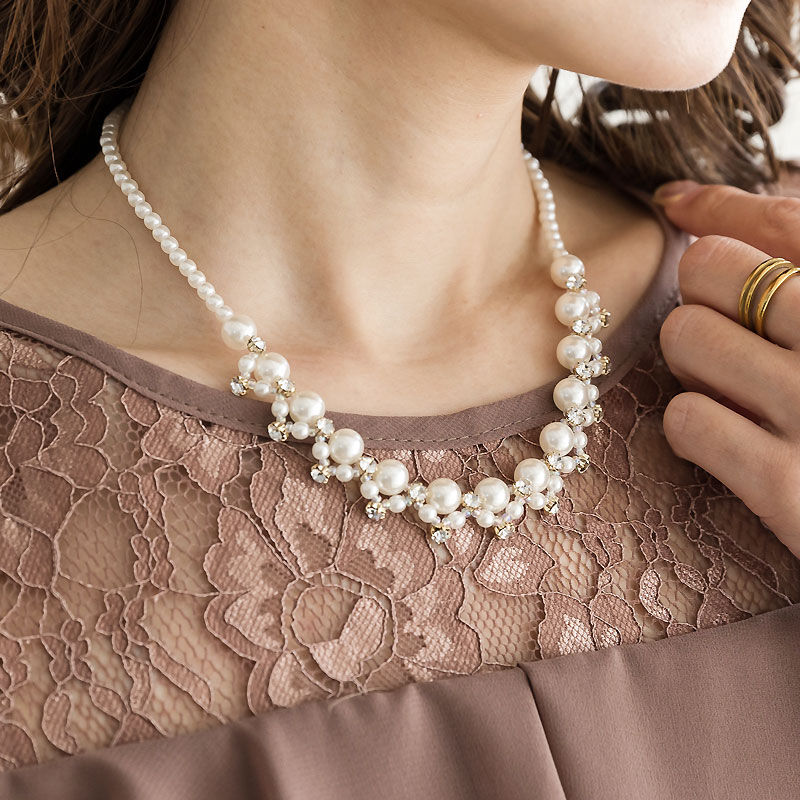 ビジューパールミックスデザインネックレス E 5 パーティードレス通販baybclub