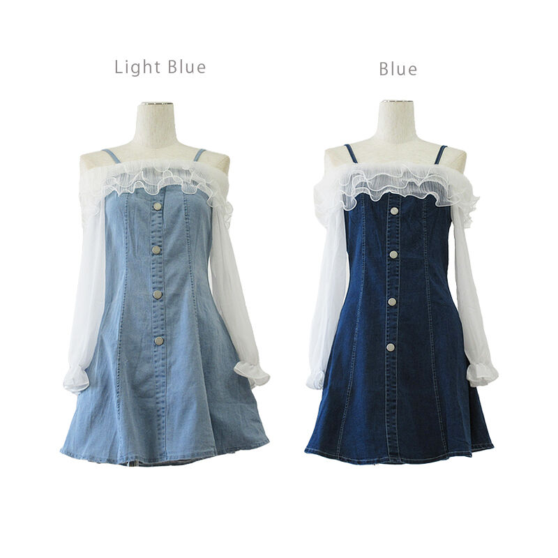 シフォン デニムオフショルワンピース Hk336 パーティードレス通販baybclub