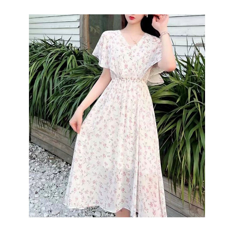 フリル袖フラワーシフォンロングワンピース Hk361 パーティードレス通販baybclub