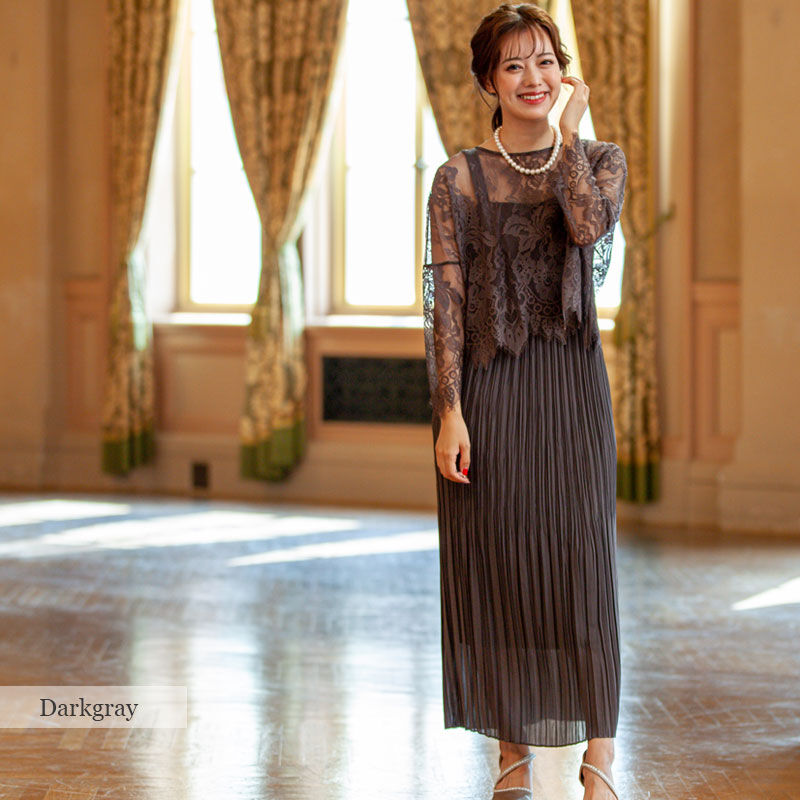 シフォンプリーツレースアンサンブルワンピース Gr パーティードレス通販bay