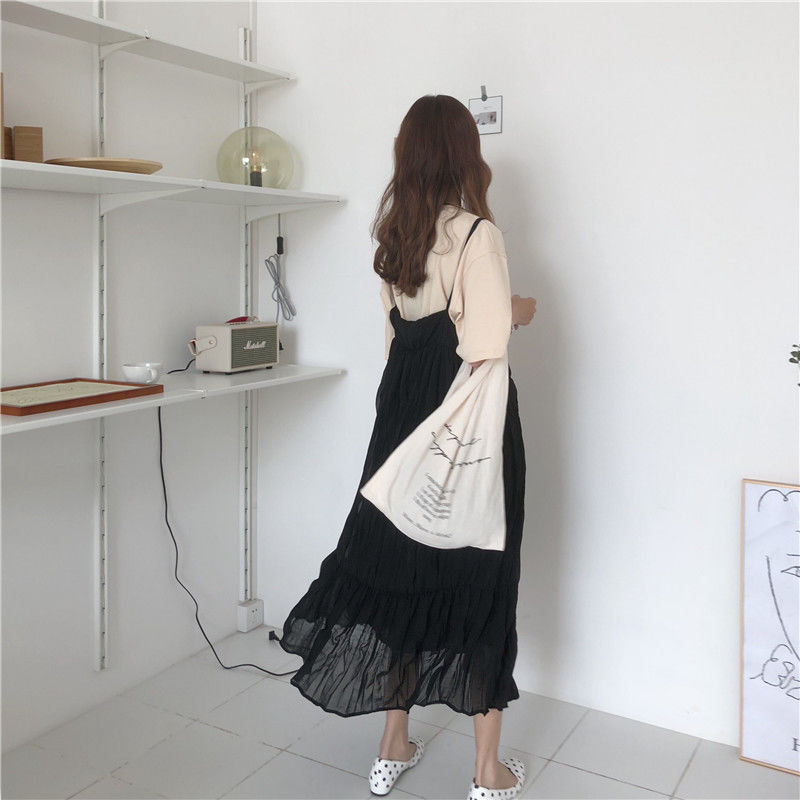 気質溢れる 19夏人気新作レトロ無地ハイウエストギャザーキャミワンピース Vogueb