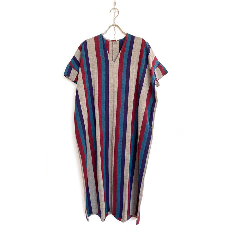 Yamma 会津木綿vネックワンピース半袖ロング丈 Avs Op Hs 10 Bico